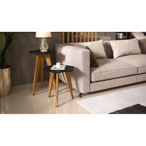 Kit 2 Mesas Lateral E Apoio Tampo Sextavado Pés Preto