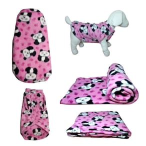 Kit Roupa E Manta Soft Para Cães - Rosa Panda E