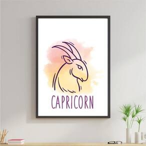 Quadro Signos Aquarela - Capricórnio 33X24Cm - Com Vidro