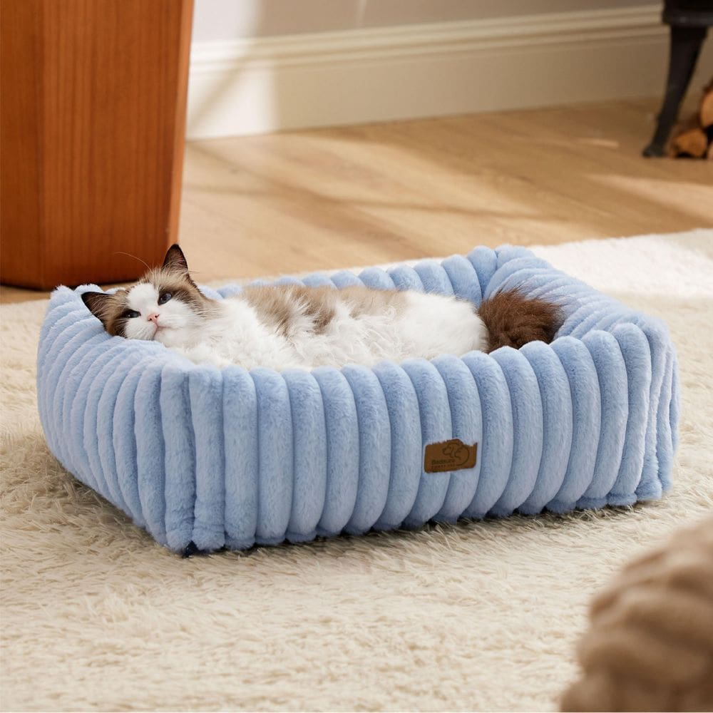 Cama para cães Bedsure, lavável, ortopédica, velo, azul