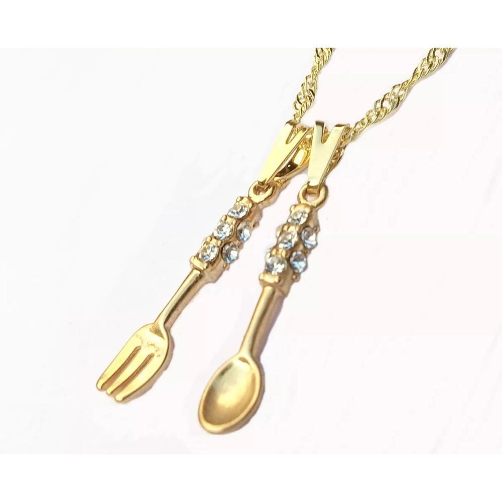 Colar Cordão Gargantilha Colher e Garfo Strass Folheado