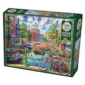 Quebra-cabeça Cobble Hill Amsterdam Canal 1000 peças com pôster
