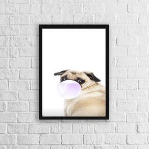 Quadro Pug Chiclete 45X34Cm - Com Vidro Moldura Preta