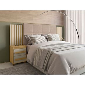 Cabeceira Expansível Suiça II Cinamomo/Off White Com Capitonê Pena Caramelo - RV Móveis