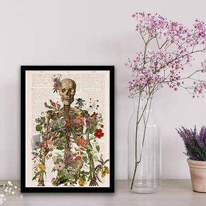Quadro Esqueleto Com Flores 24X18Cm - Com Vidro