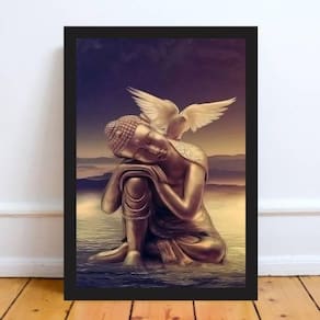 Quadro Decorativo Zen Buda Da Paz 24X18Cm Moldura Preta