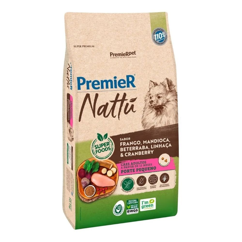 Ração Premier Nattu Cães Adultos Pequeno Porte Frango e Mandioca 10,1kg