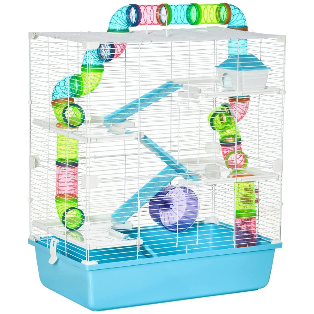 Gaiola para hamster PawHut Extra Large 23 com tubos e túneis azuis