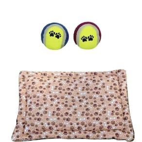 Kit Para Cães E Gatos - 1 Colchonete M E 1 Bola Tênis Marrom