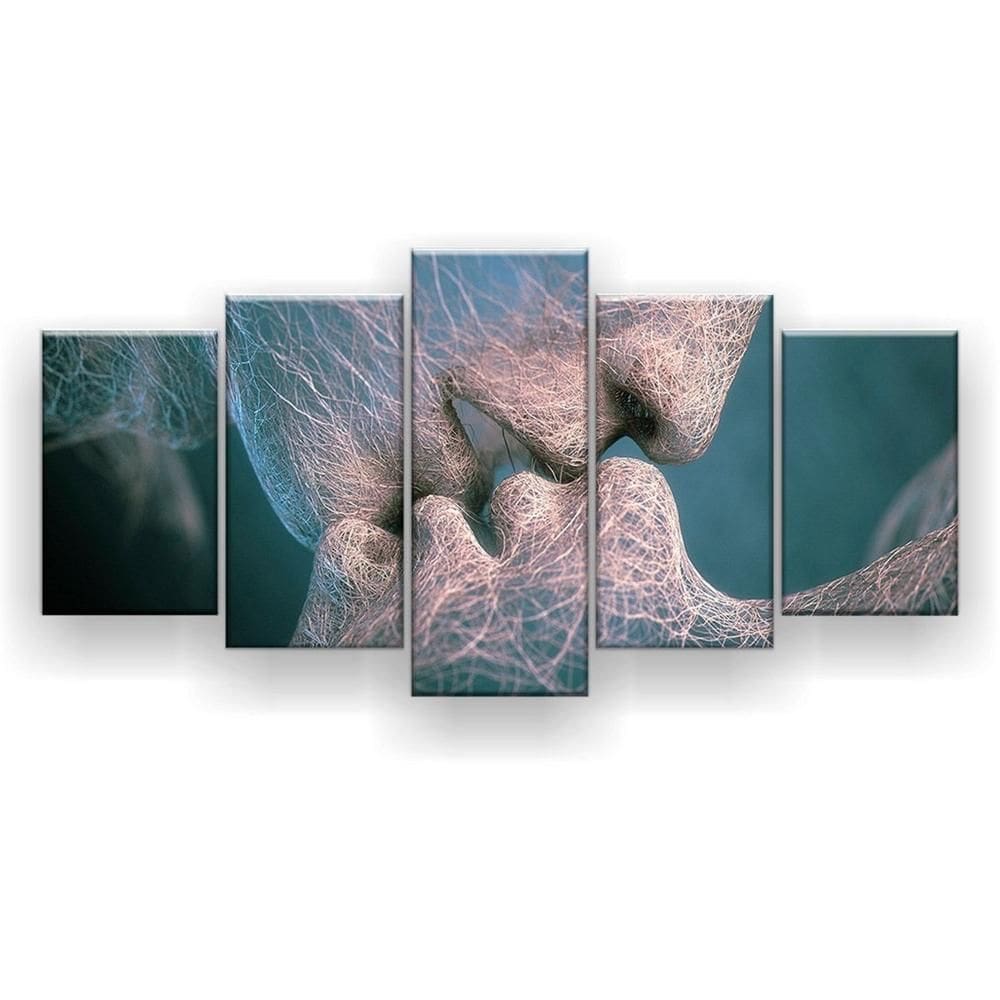 Quadro Decorativo Mosaico 5 Peças Beijo Genético