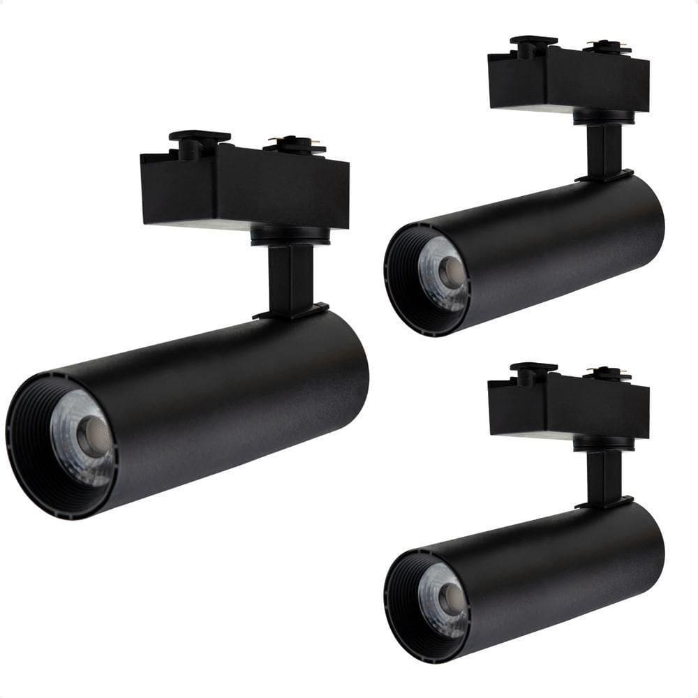 Kit 3 Spot Longo Led Mr16 Para Trilho Eletrificado Preto 3000k Quente