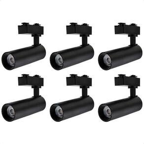 Kit 6 Spot Longo Led Mr16 Para Trilho Eletrificado Preto 3000k Quente