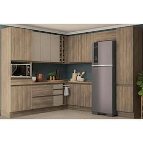 Módulo Cozinha Maxxi 15 Peças 4 Aéreos + 3 Balcões + 2 Paneleiros + 6 Complementos C15p17 Nogal