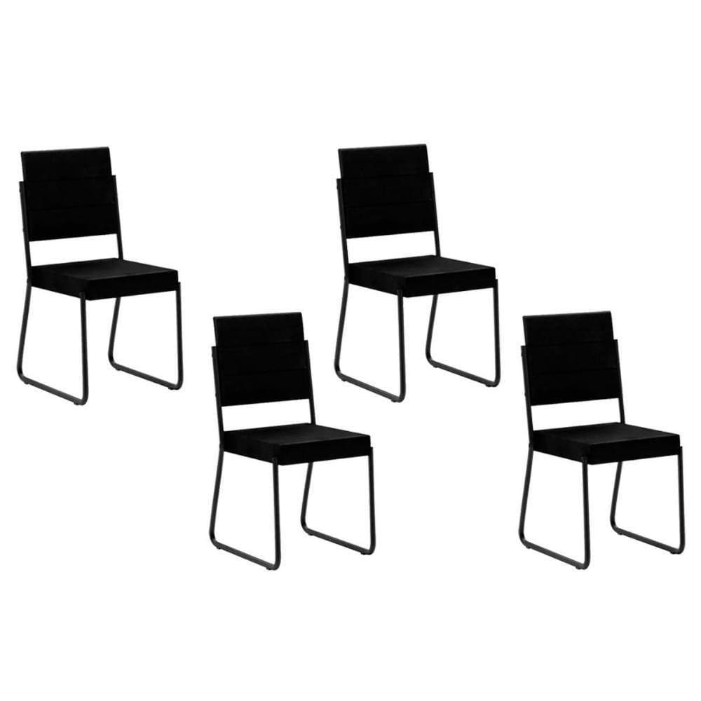 Cadeira Sala De Jantar 1736 Kit 4 Uni Preto- Courano Preto - Carraro