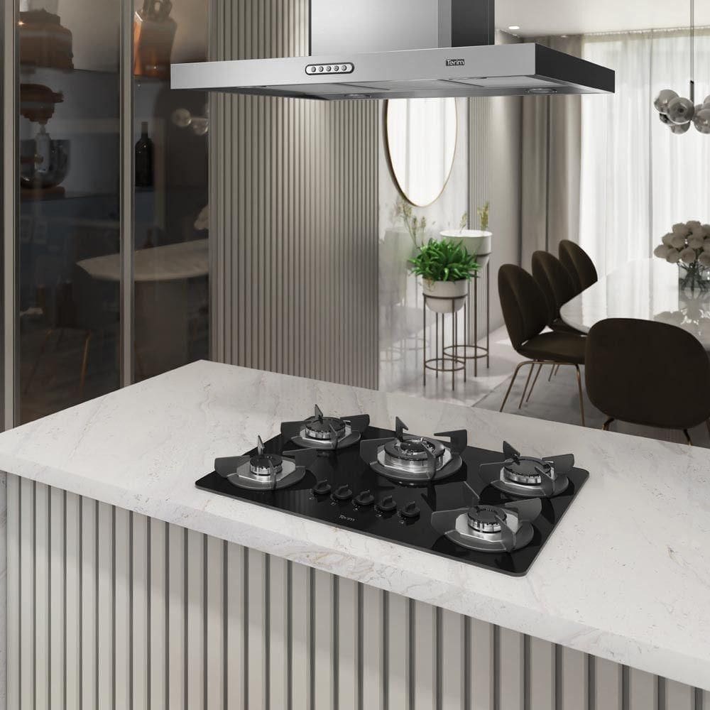 Cooktop Terim Safe Ferro Fundido 5 Bocas Tripla Chama GLP Preto Bivolt