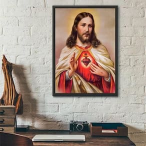 Quadro Decorativo Sagrado Coração De Jesus 45X34Cm - Preta