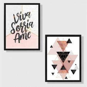 Quadros Viva, Sorria, Ame Moldura Preta 24X18Cm 2 Peças