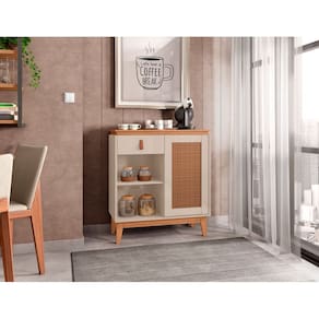 Aparador Café Rubi 1 Porta 1 Gaveta OffWhite com Noce - Rede Móveis