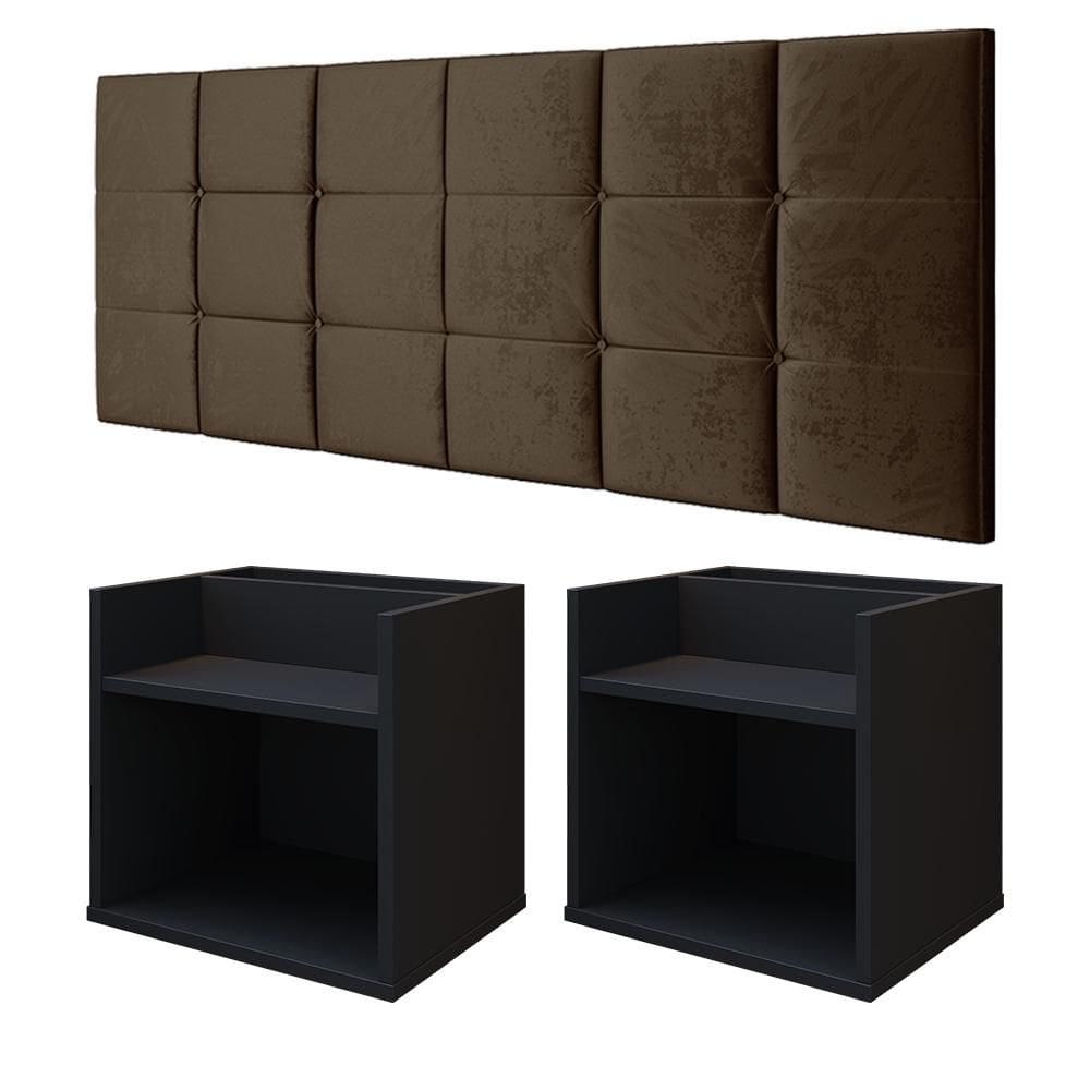 Jogo 2 Mesinhas Pequena Suspensa Retrô Madri Cabeceira Parede Modular Bia Cama Box Casal 1,40 Quarto