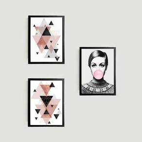 Kit 3 Quadros Decorativos Geométrico Twiggy 33Cm Com Vidro
