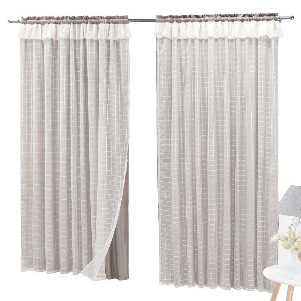 Cortina Semiblackout E Voal 3,00 X 2,60 Trilho Comum - Palha