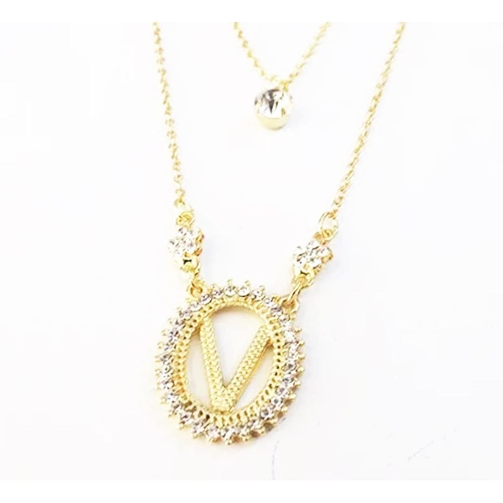 Colar Cordão Duplo Inicial V Letra Folheado Ouro 18k