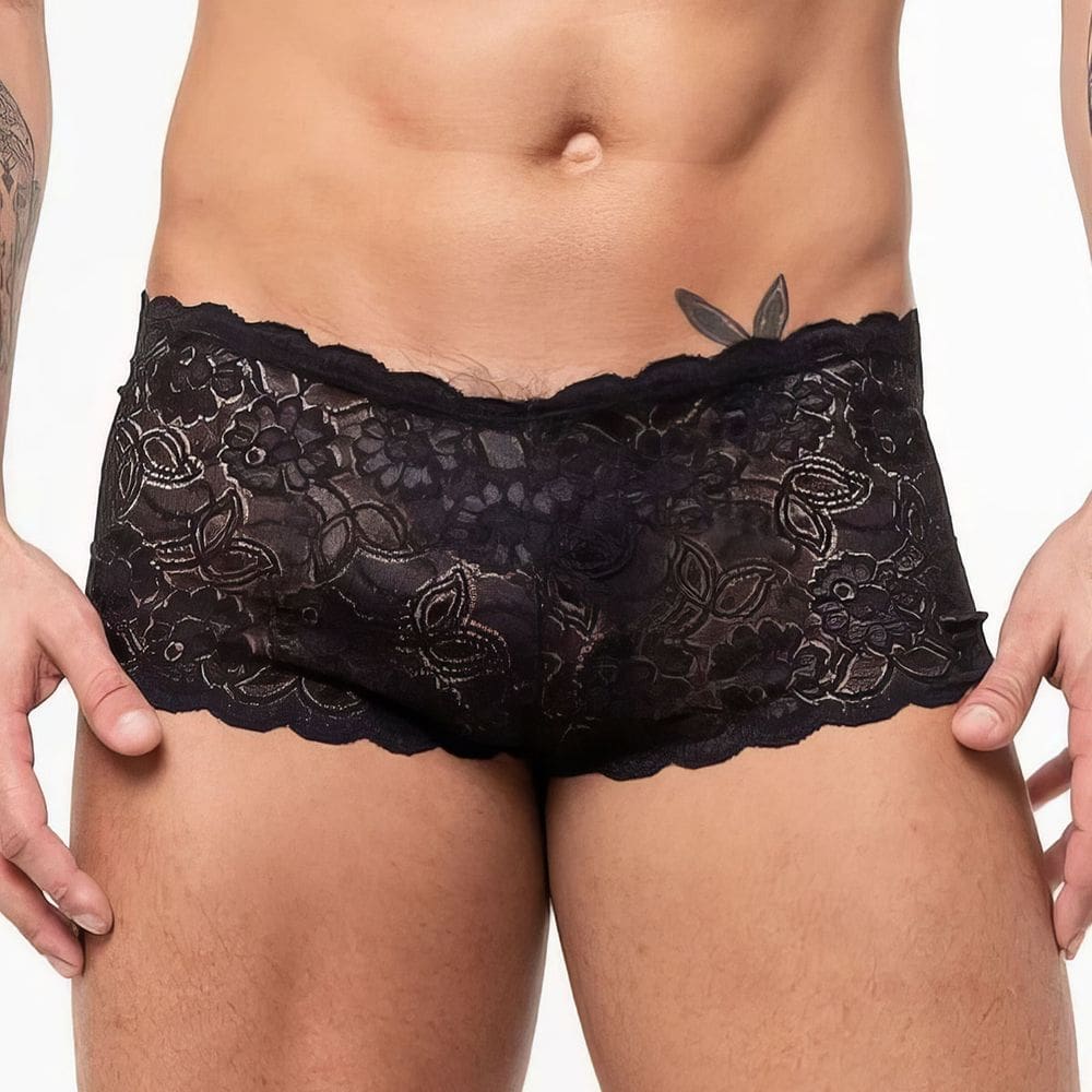 Calcinha Para Homem Shorts Renda Transparente Caleçon Empina Bumbum