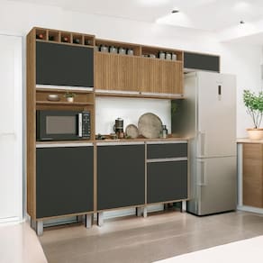 Cozinha Smart Torre Armário Geladeira Balcão Freijó e Grafite