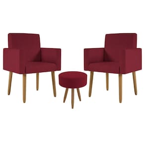 Kit 2 Poltronas Decorativa Consultorio Nina Com Puff Balaqui Cor:marsala Marsala