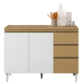 Balcão Para Cozinha 120 Cm 3 Portas 2 Gavetas Nevasca Atacama Branco