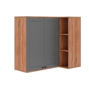Armário De Cozinha Modulado Bella 2604 Canto Reto Com 2 Portas 94cm Nogal Cinza