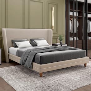 Cabeceira Casal Nilo 140cm Com Cama Pés Madeira Suném P05 Veludo Bege - Lyam Decor