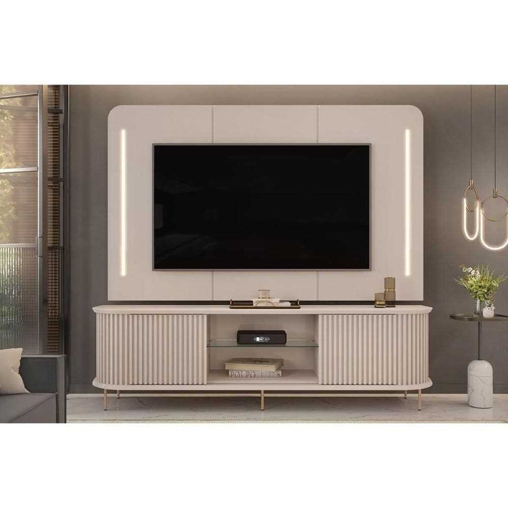 Home P- Tv Até 75 Pol Atlas Ripado C- 2 Portas 218x62cm Off White - Dj Móveis