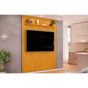 Painel Quarto P- Tv Até 65 Pol Pratic Ripado C- 1 Prateleira 183x240cm Cedro - Dj Móveis