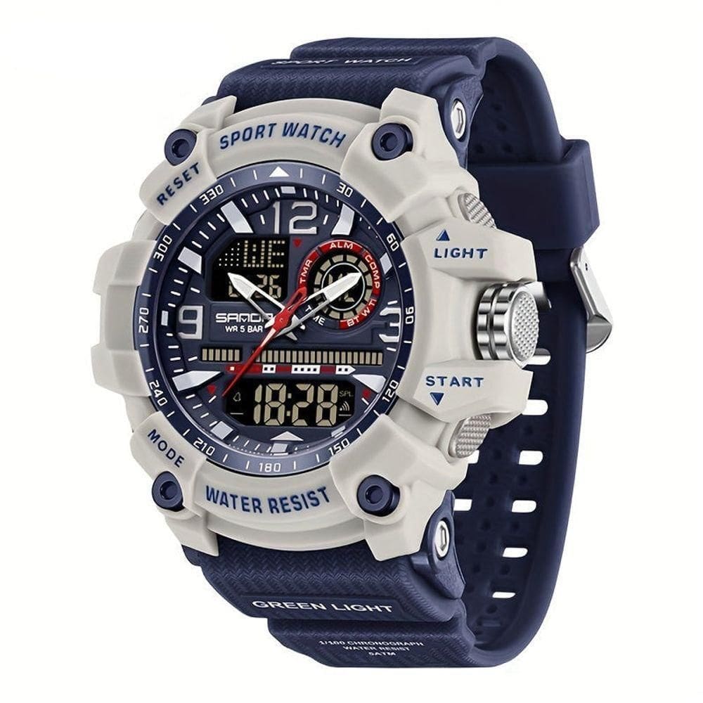 Relógio Esportivo Digital Multifuncional Resistente À Água 50m Alarme Cinza Azulado