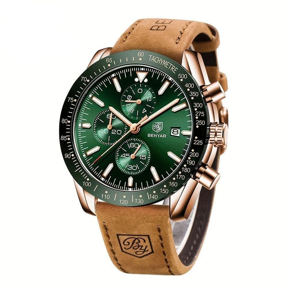 Relógio Analógico De Quartzo Cronógrafo Luminoso Designer De Pulso Verde