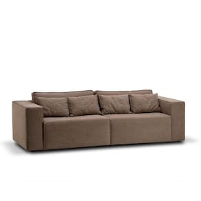 Sofa 02 E 03 Lugares Assento Retratil Tecido Lona Bege Escuro 2,60mt Mabel - Bege Lona