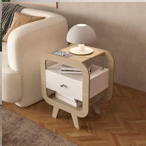 Mesa De Apoio Lateral Com Usb Artely Theo Naturale - Branco