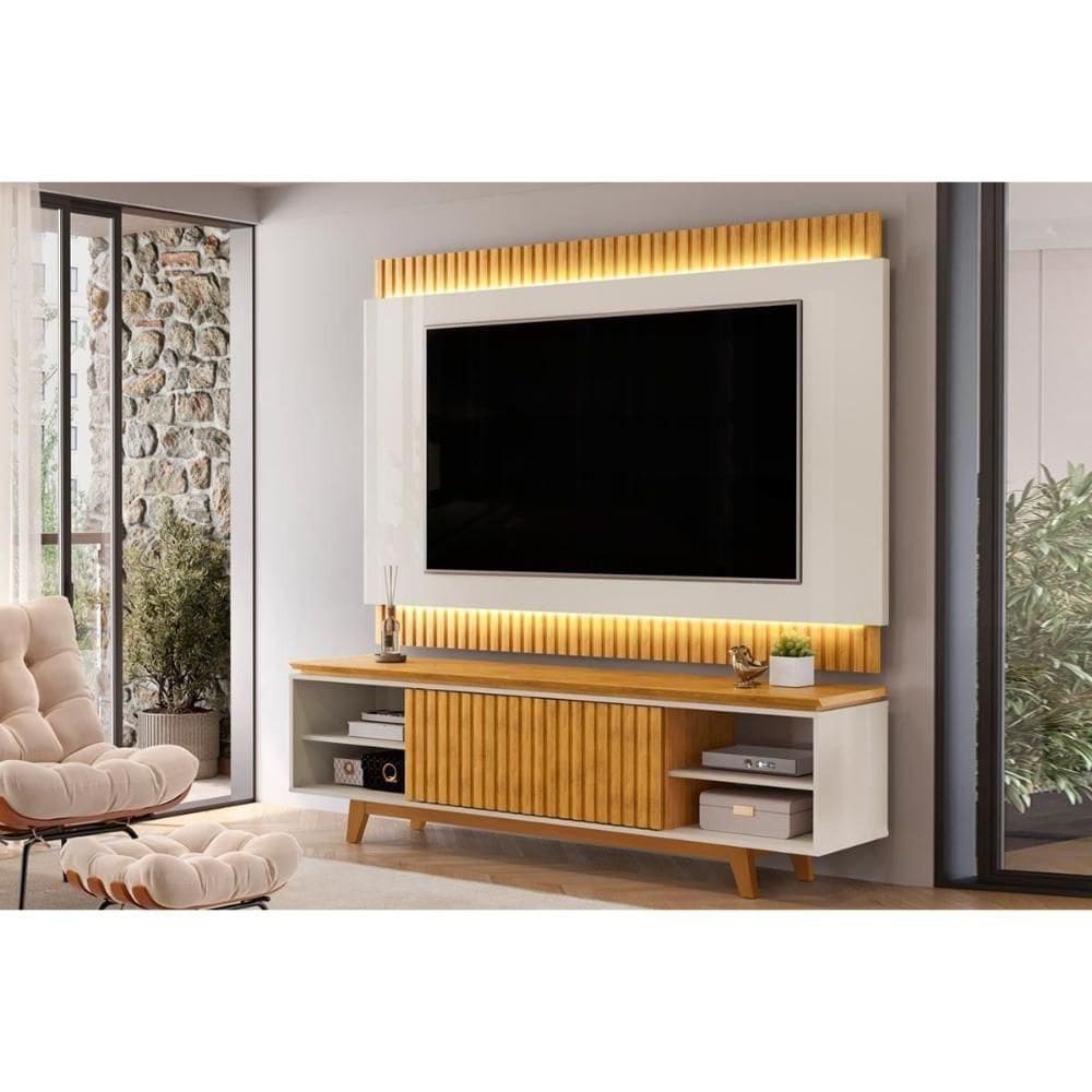 Home P- Tv Até 75 Polegadas Loren Ripada C- Nichos 200x194cm Cedro-bali - Dj Móveis