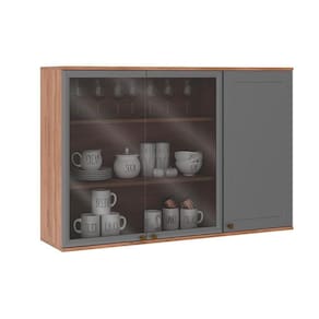 Armário De Cozinha Modulado Bella 2600 Com 3 Portas 2 Com Vidro 120cm Nogal Cinza