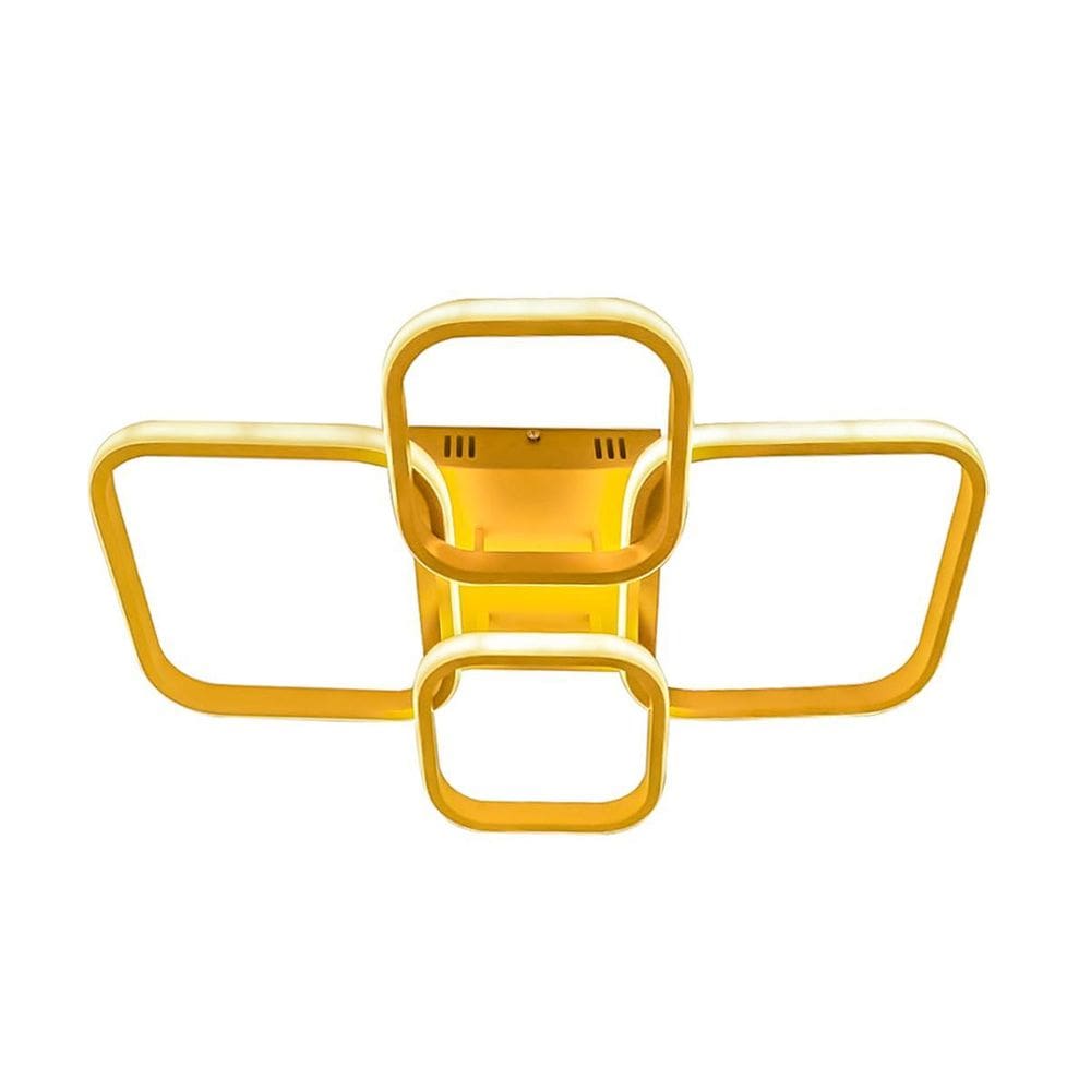 Lustre Luminária De Teto Led Dourado Quadrado 3 Cores 46W
