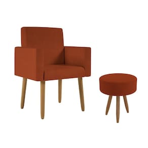 Poltrona Decorativa Cadeira Sala Com Puff Balaqui Decor Terracota