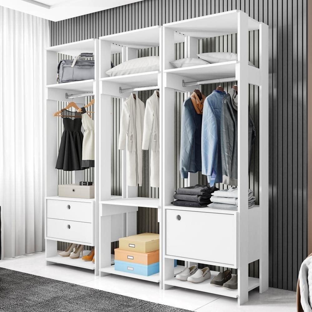 Roupeiro Madri Branco Com Porta e Gaveta