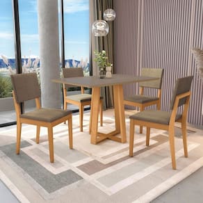 Conjunto Mesa Elma com 4 Cadeiras em Madeira Maciça Cinza