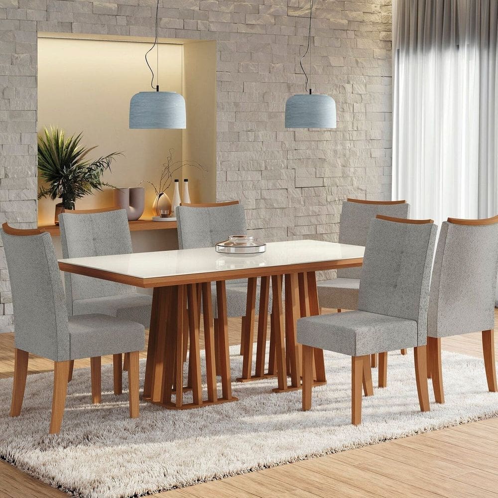 Conjunto Mesa Alteia com 6 Cadeiras 78x180x90 Cm Canela/Cinza