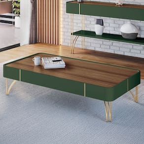 Mesa de Centro Para Sala Pés de Aço Cadenza Pistache/Castanho - HB Móveis