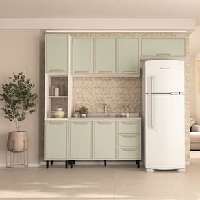 Balcão de Cozinha 2 Portas 3 Gavetas Branco/Verde