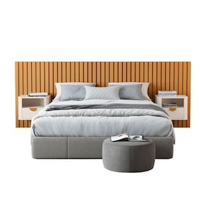 Cabeceira Ripada Queen com 2 Mesas de Cabeceira Curva Buriti OFFWHITE