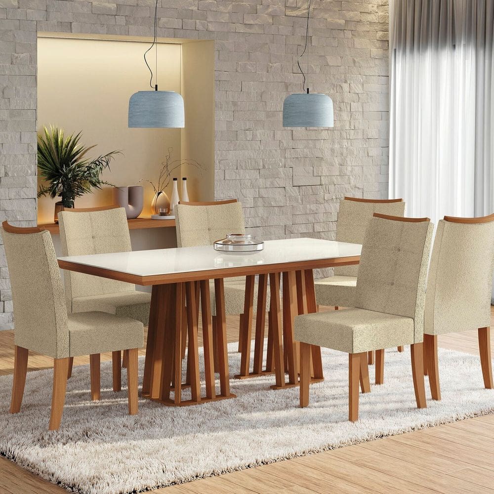 Conjunto Mesa Alteia com 6 Cadeiras 78x180x90 Cm Canela/Bege