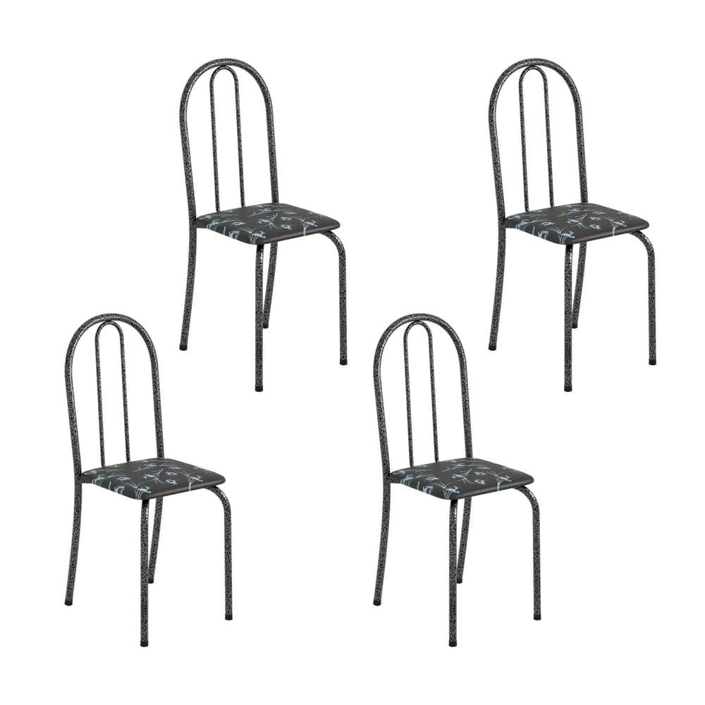 Kit 4 Cadeiras Tubular Ane B 89x37x42 Cm Preto/Mart Prata